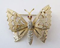 Vintage Retro Dainty Rhinestone Figural Butterfly Pin - Thumbnail