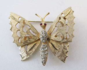 Vintage Retro Dainty Rhinestone Figural Butterfly Pin