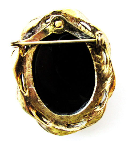 1950s Vintage Jewelry Eye-Catching Black and White Glass Cameo Pin - Back