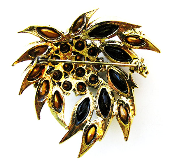 Vintage 1960s Jewelry Bold Clear and Onyx Diamante Floral Pin - Back
