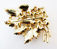Signed Crown Trifari Designer 1950s Diamante and Pearl Floral Pin - Back - Thumbnail