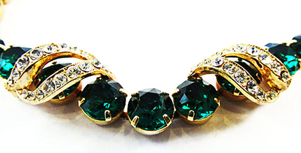 Eisenberg 1940s Vintage Jewelry Emerald Diamante Glamour Bracelet - Close Up