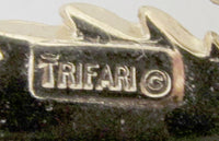 Signed Crown Trifari Designer 1950s Diamante and Pearl Floral Pin - Signature - Thumbnail