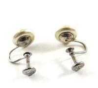 Signed Marvella Vintage 1940s Dainty Pearl and Sterling Earrings - Back - Thumbnail