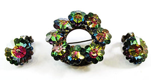 Vintage 1950s Jewelry Sparkling Watermelon Diamante Pin and Earrings - Front