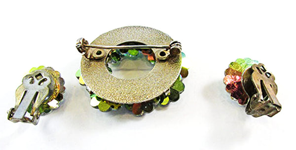 Vintage 1950s Jewelry Sparkling Watermelon Diamante Pin and Earrings - Back