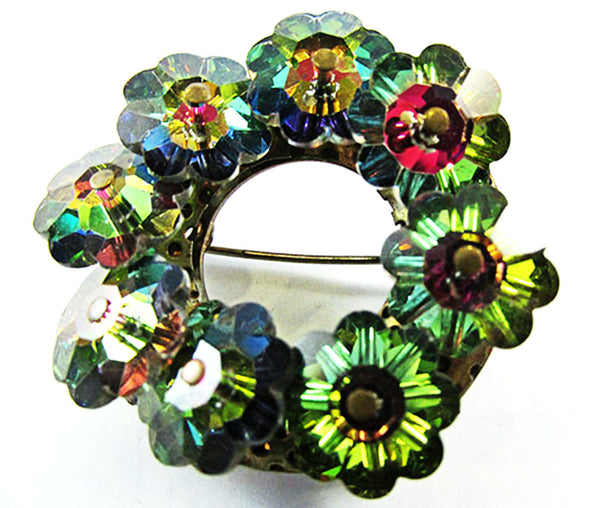 Vintage 1950s Jewelry Sparkling Watermelon Diamante Pin and Earrings - Pin