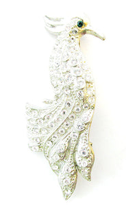 Vintage 1930s Jewelry Distinctive Book Piece Diamante Figural Bird Pin - Front - Thumbnail