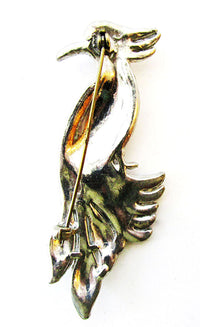Vintage 1930s Jewelry Distinctive Book Piece Diamante Figural Bird Pin - Back - Thumbnail
