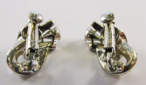 Coro Vintage 1960s Unique Retro Floral Rhinestone Button Earrings