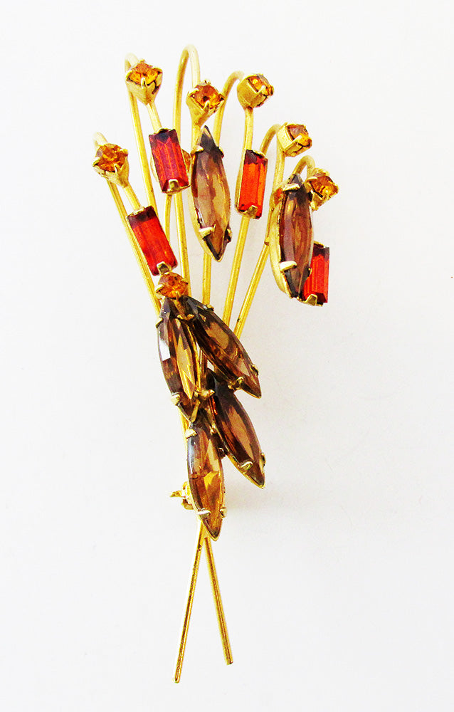 Unique 1950s Mid-Century Flawless Diamante Floral Spray Pin - Front