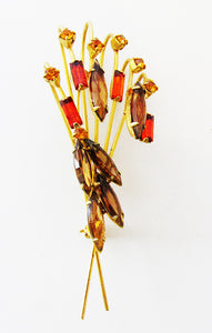 Unique 1950s Mid-Century Flawless Diamante Floral Spray Pin - Front