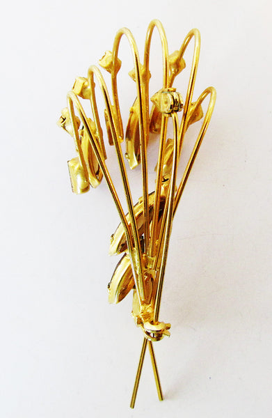 Unique 1950s Mid-Century Flawless Diamante Floral Spray Pin - Back