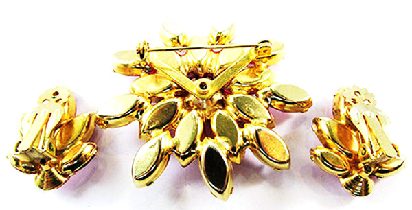 Vintage 1950s Jewelry Mid-Century Pink Diamante Pin and Earrings - Back