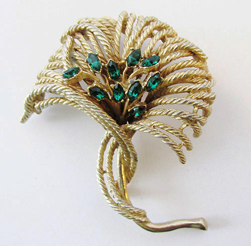 Art Vintage Mid Century 1950s Striking Emerald Floral Spray Pin