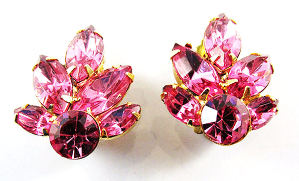 Vintage 1950s Jewelry Mid-Century Pink Diamante Pin and Earrings - Earrings