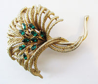 Art Vintage Mid Century 1950s Striking Emerald Floral Spray Pin - Thumbnail
