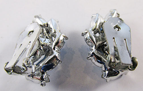 Vintage Sparkling 1950s Mid Century Sapphire Blue Leaf Earrings