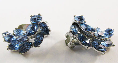 Vintage Sparkling 1950s Mid Century Sapphire Blue Leaf Earrings