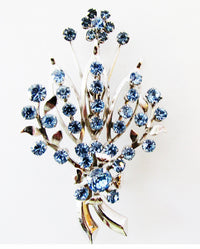Vintage 1950s Mid-Century Sapphire Diamante Floral Bouquet Pin - Front - Thumbnail
