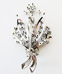 Vintage 1950s Mid-Century Sapphire Diamante Floral Bouquet Pin - Back - Thumbnail