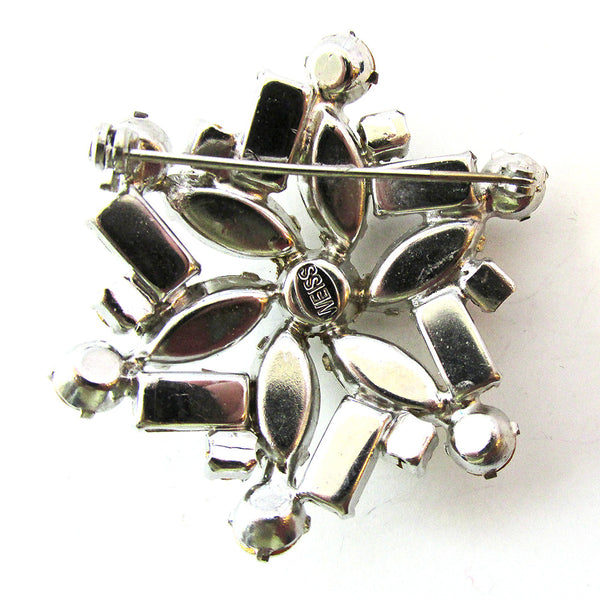 Signed Weiss Vintage 1950s Stunning Designer Diamante Floral Pin - Back
