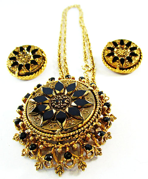 Florenza 1950 Vintage Costume Jewelry Distinctive Pendant and Earrings - Front