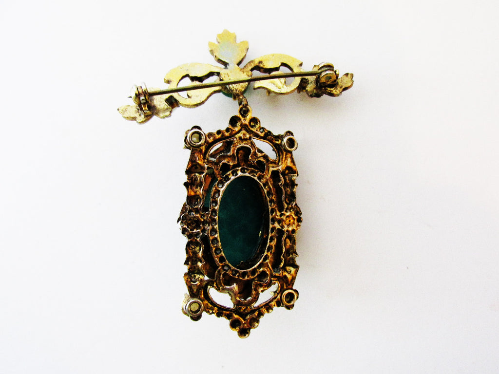 Vintage 1950s Gorgeous Mid-Century Cabochon and Pearl Drop Pin