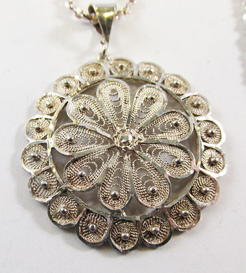 Vintage 1930s Flawless Sterling Silver Floral Filigree Pendant
