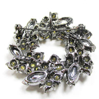 Dazzling Vintage 1970 Black Diamond Diamante Floral Wreath Pin/Pendant - Back - Thumbnail