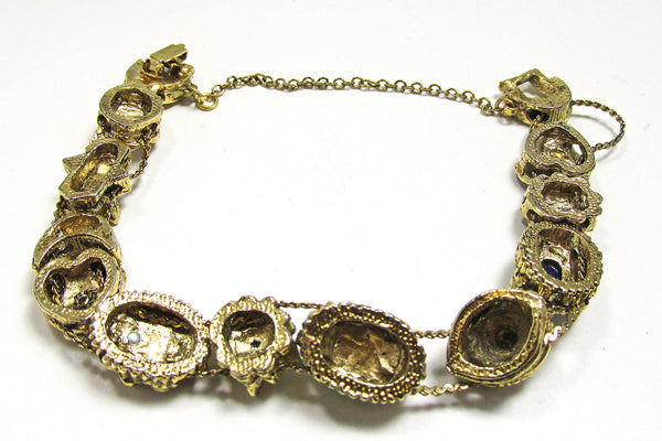 Distinctive Vintage Mid-Century Diamante and Pearl Slide Bracelet - Back