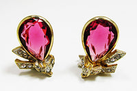 Gorgeous 1970s Vintage Contemporary Style Diamante Ribbon Earrings - Front - Thumbnail
