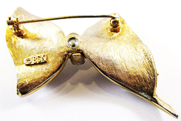 BSK Vintage 1950s Charming Mid-Century Diamante Ribbon Bow Pin - Back