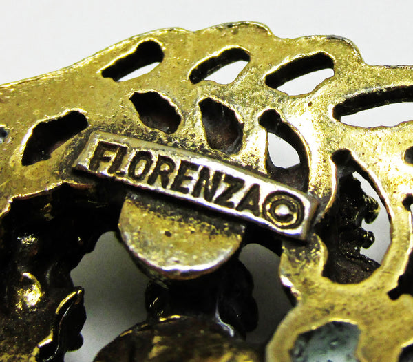 Signed Florenza Mid-Century Designer Diamante and Pearl Earrings - Signature