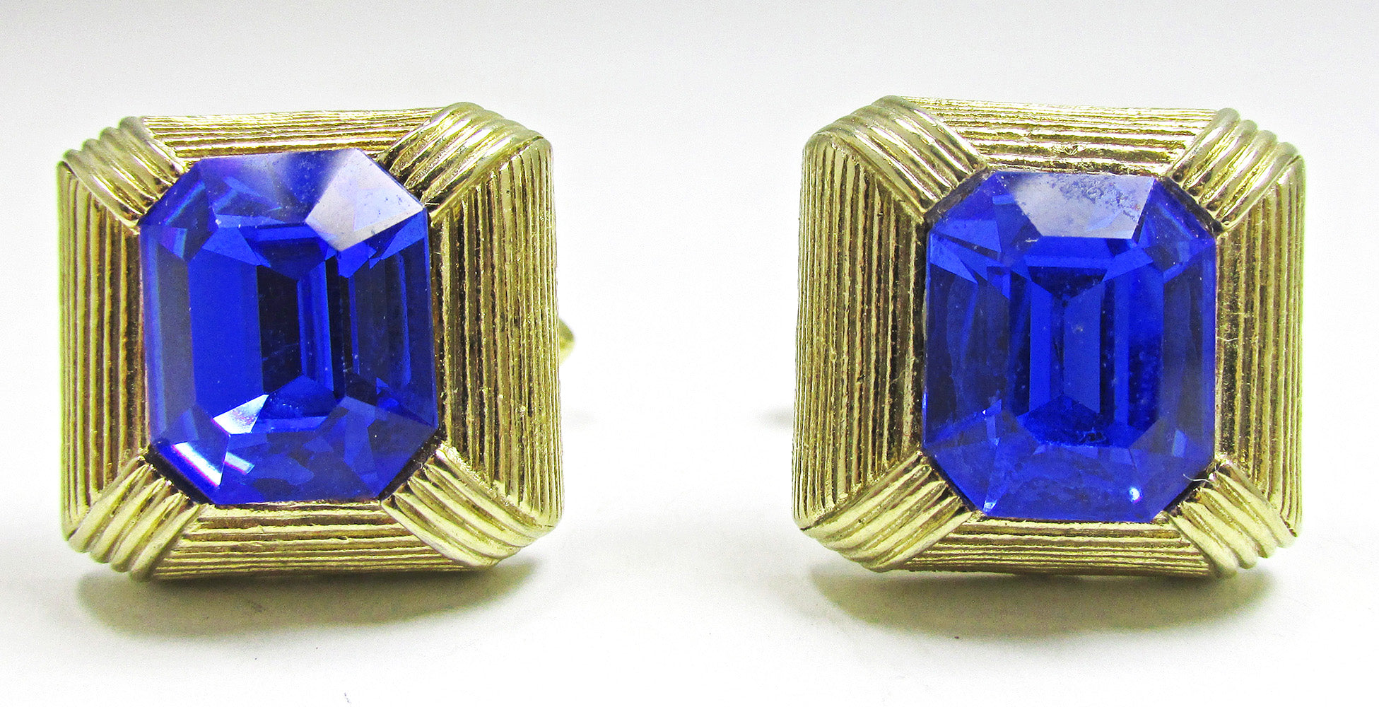 Vintage 1960s Mid-Century Men's Diamante Geometric Cufflinks - Front