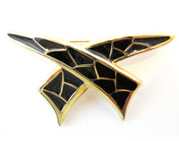 Vintage 1970s Bold Contemporary Style Minimalistic Black Enamel Pin - Front - Thumbnail
