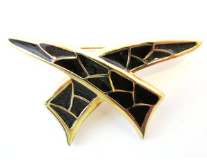 Vintage 1970s Bold Contemporary Style Minimalistic Black Enamel Pin - Front