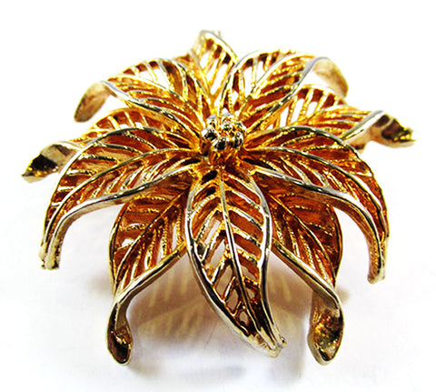 Lisner 1950s Vintage Designer Jewelry Gorgeous Poinsettia Floral Pin - Front