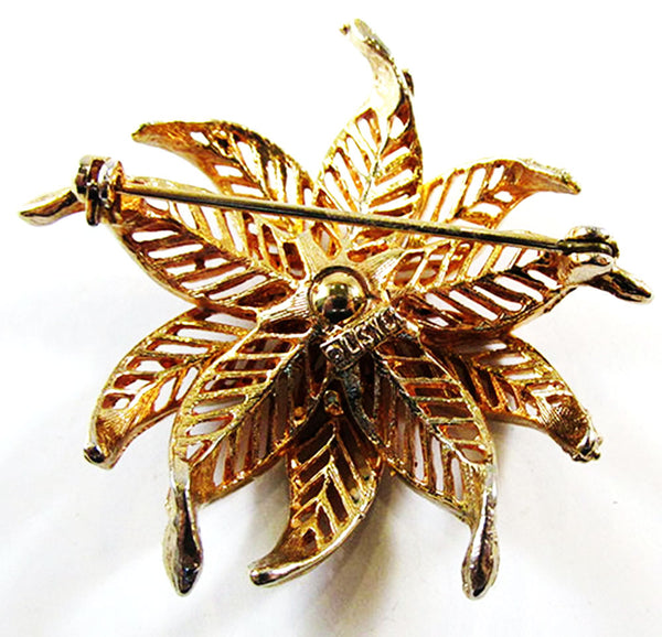 Lisner 1950s Vintage Designer Jewelry Gorgeous Poinsettia Floral Pin - Back