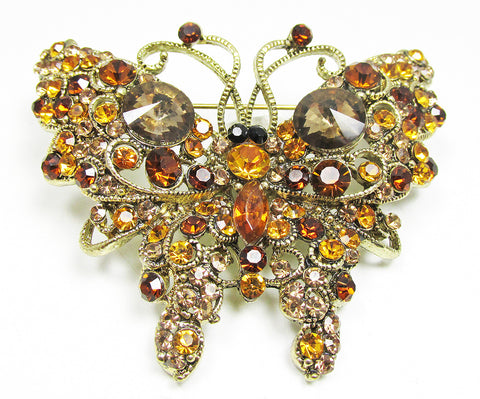 1970s Vintage Contemporary Style Diamante Figural Butterfly Pin - Front