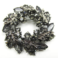 Dazzling Vintage 1970 Black Diamond Diamante Floral Wreath Pin/Pendant - Front - Thumbnail