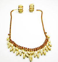 Vintage 1950s Jewelry Eye-Catching Diamante Necklace and Earrings Set - Front - Thumbnail