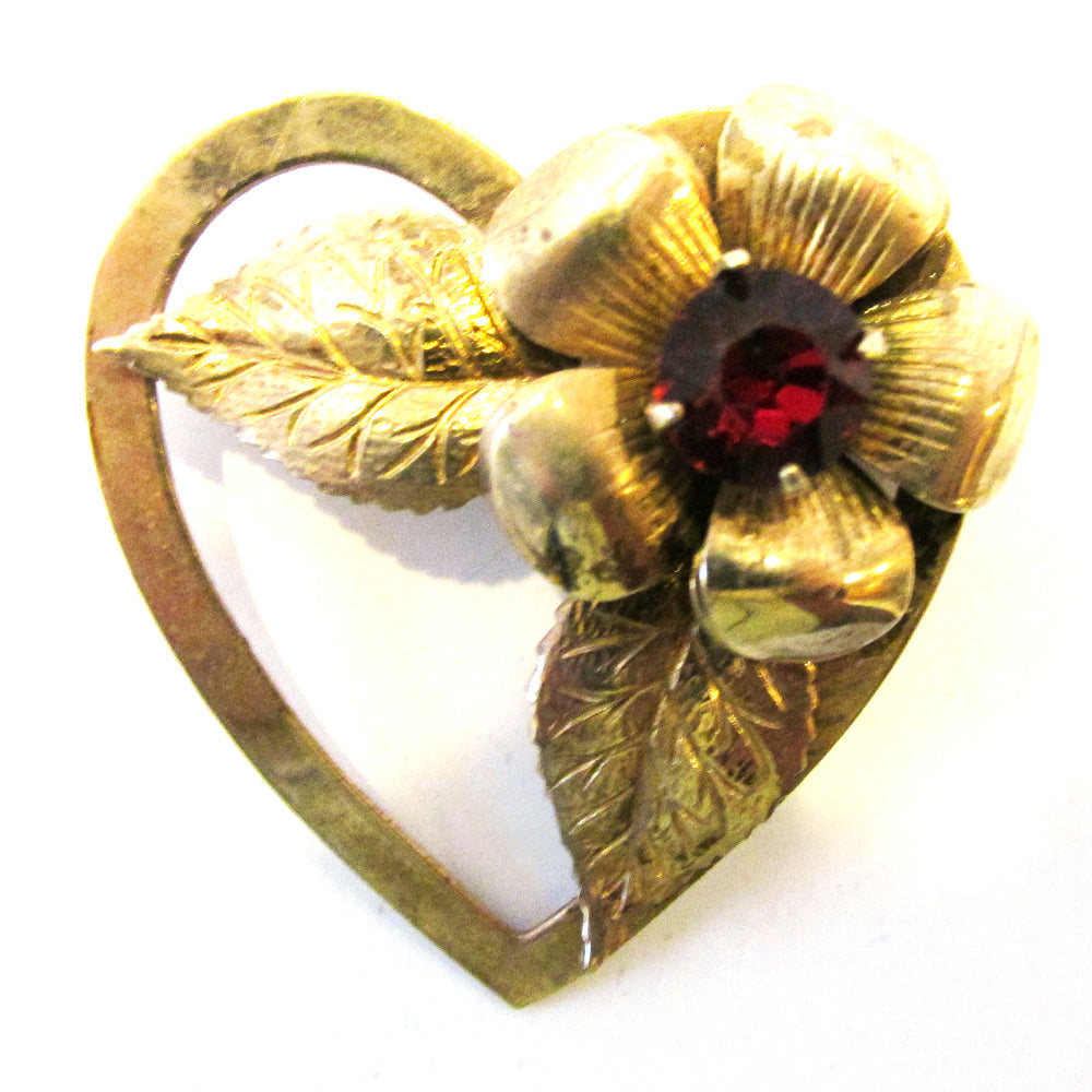 Jewelry, Vintage 1930s Coro Pegasus Mark Diamante Floral Heart Pin - Front