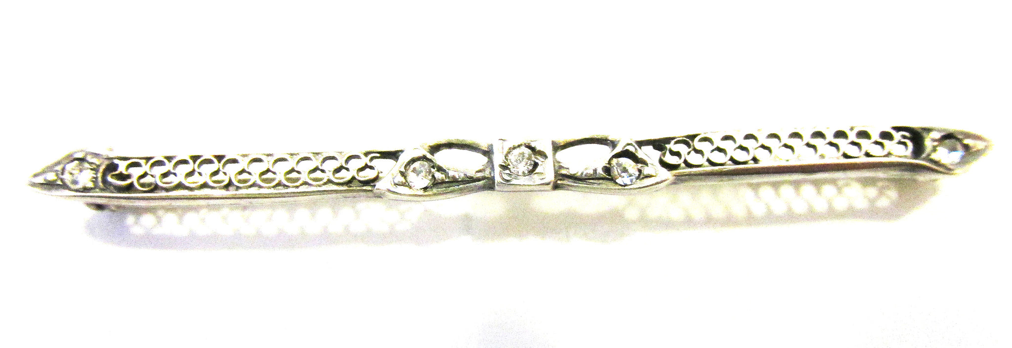 Antique/Vintage Jewelry 1910s Edwardian RhinestioneSterling Bar Pin - Front