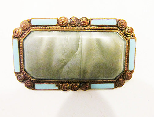  Rare Antique/Vintage 1910s Edwardian Enameled Blue Galalith Pin