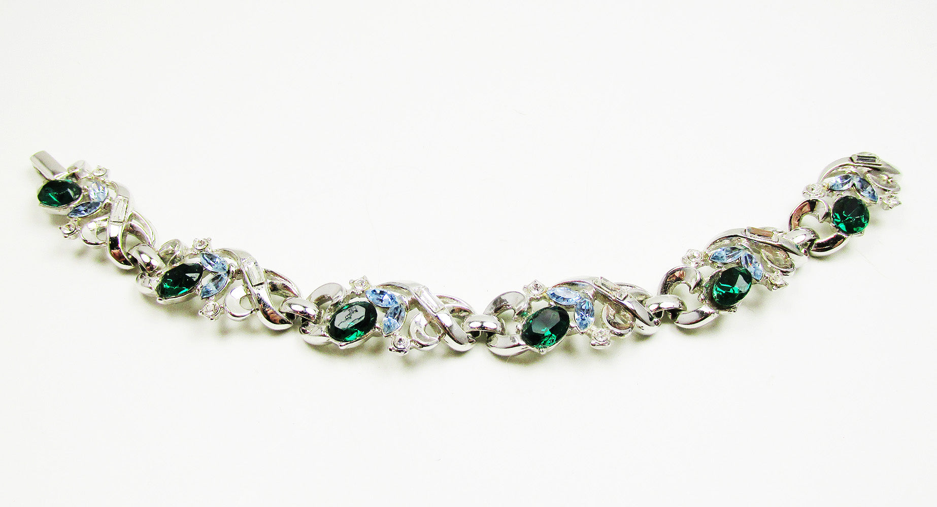 Signed 1950s Trifari Designer Multi-Color Diamante Link Bracelet - Front