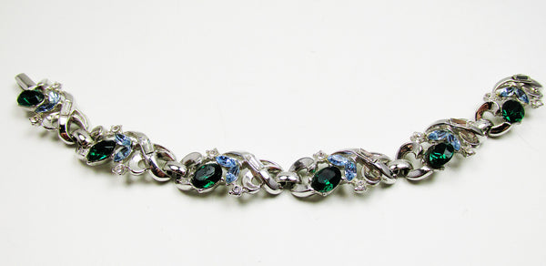 Signed 1950s Trifari Designer Multi-Color Diamante Link Bracelet - Front