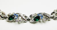 Signed 1950s Trifari Designer Multi-Color Diamante Link Bracelet - Close Up - Thumbnail