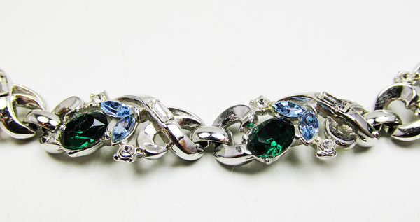 Signed 1950s Trifari Designer Multi-Color Diamante Link Bracelet - Close Up
