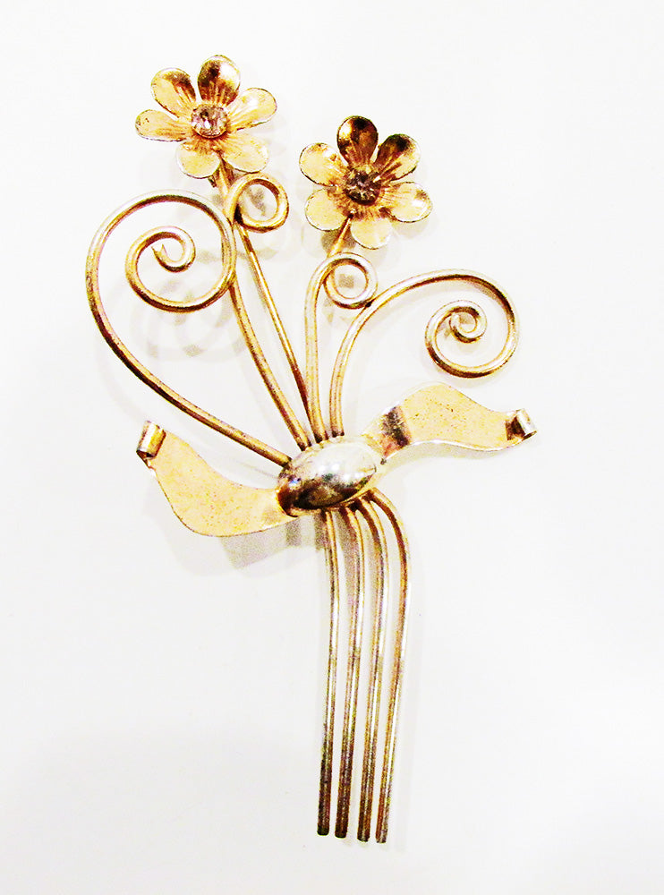 Vintage 1940s Desirable Mid-Century Diamante and Vermeil Floral Pin - Front